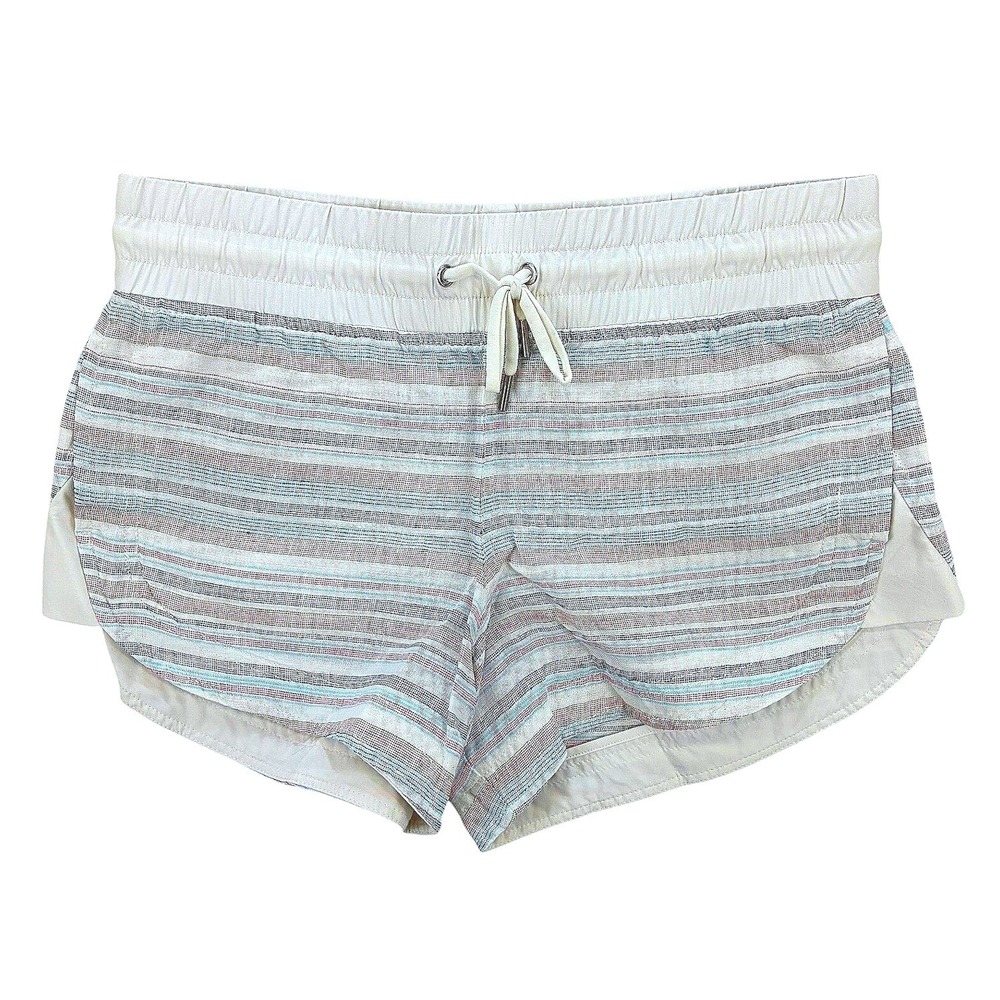 Athleta Striped Drawstring Dolphin Shorts Womens 6 White Linen Activewear